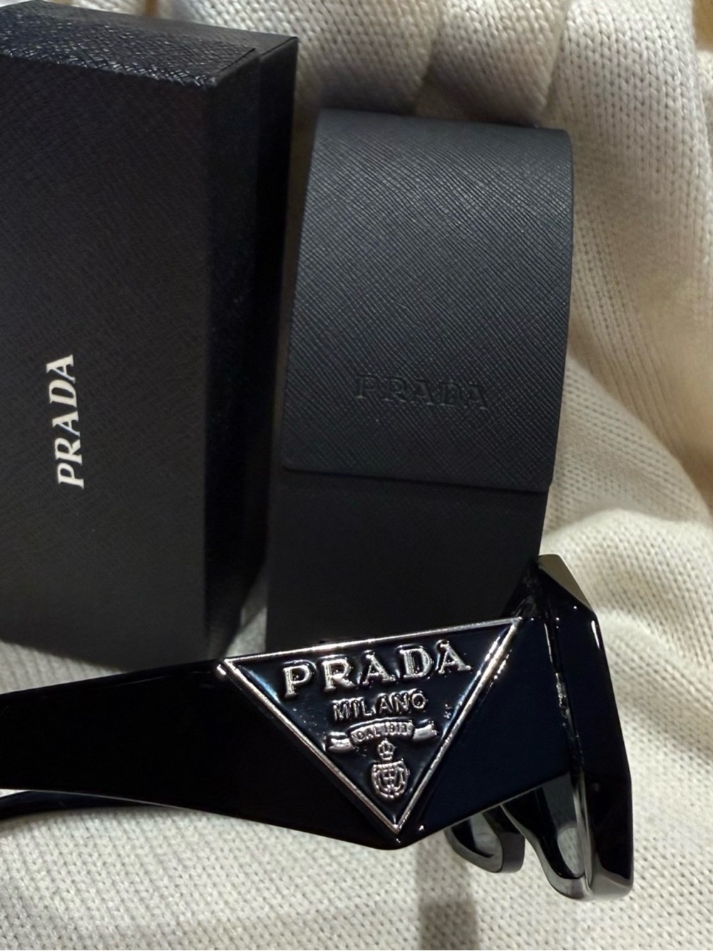 Prada Black Glossy Logo-Arm Sunglasses